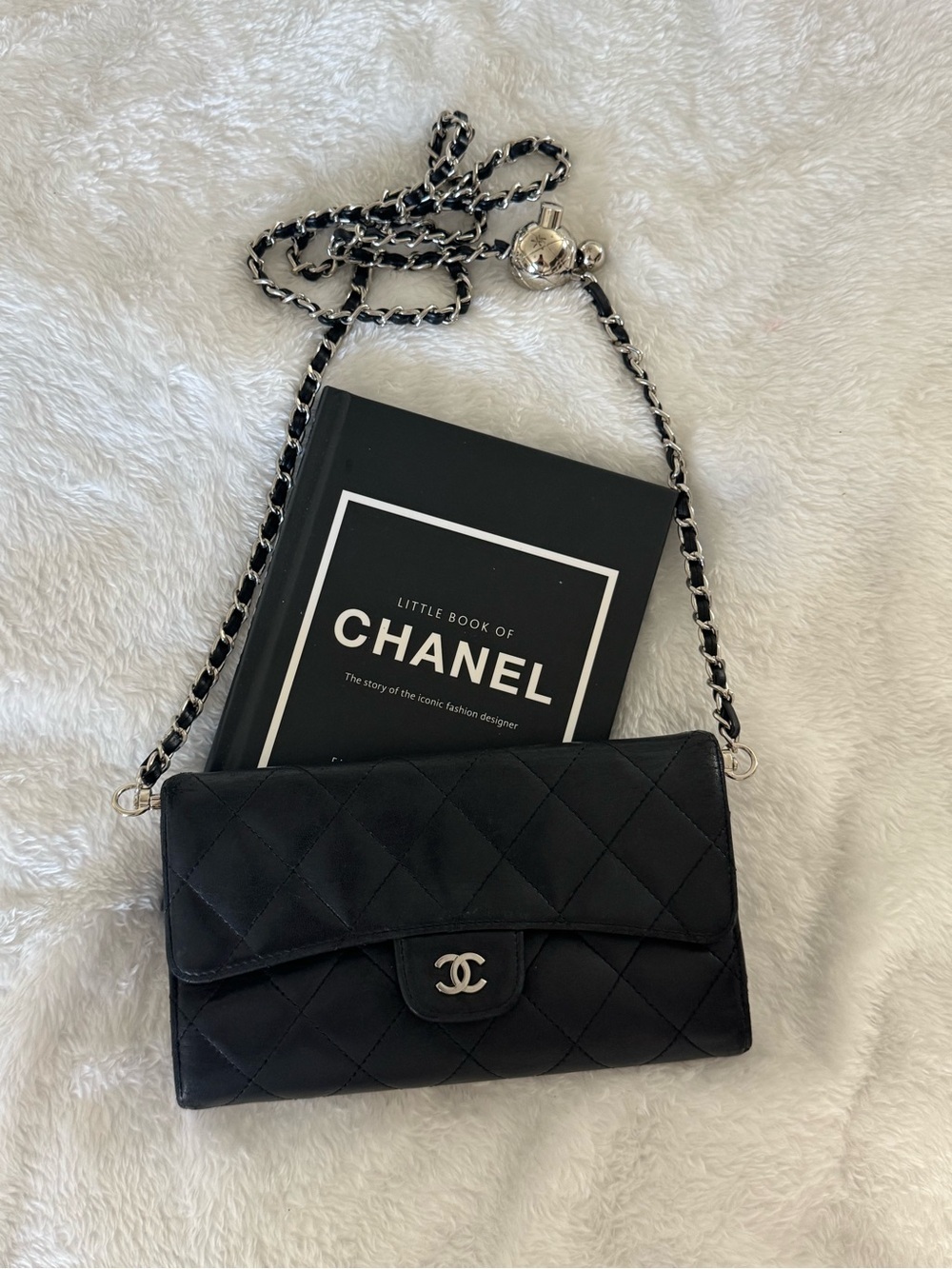 Authentic CHANEL Black Quilted Leather Chain Crossbody Wallet
